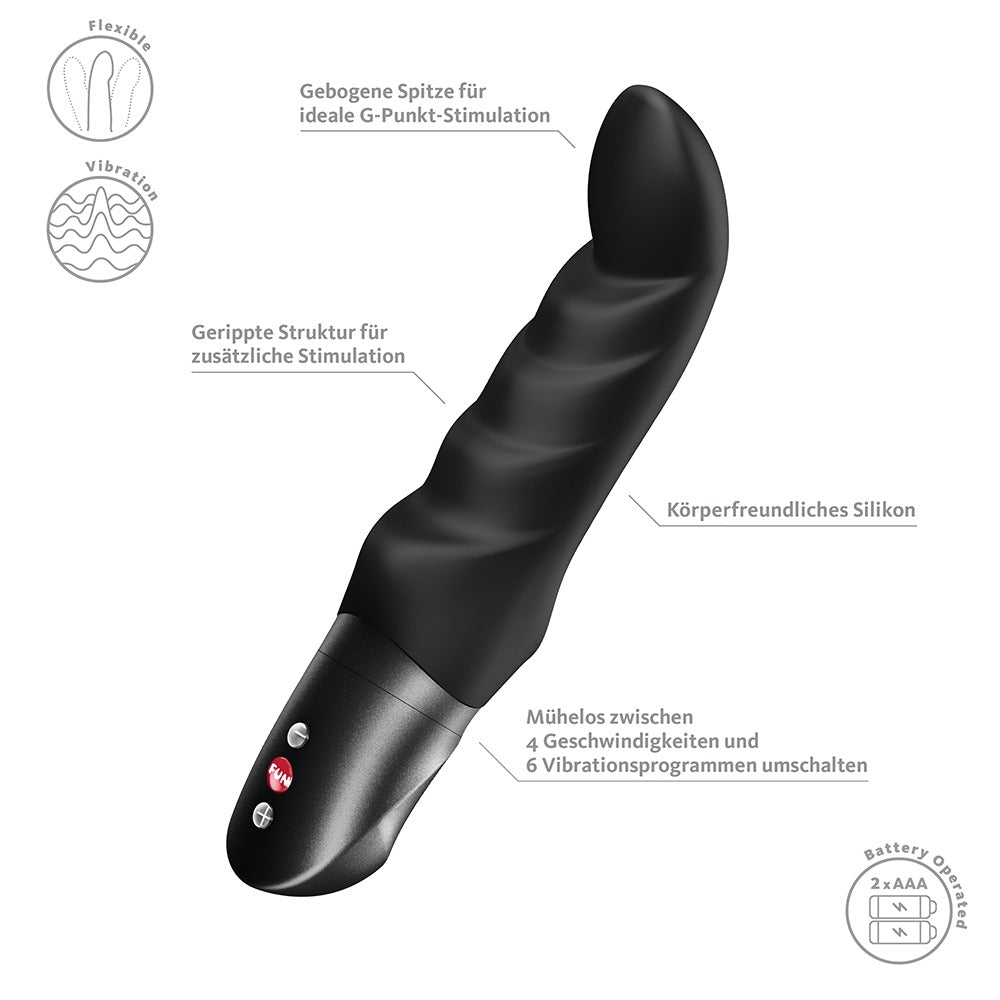 Vandtæt G-punkt vibrator med fyldigere form og rillet overflade