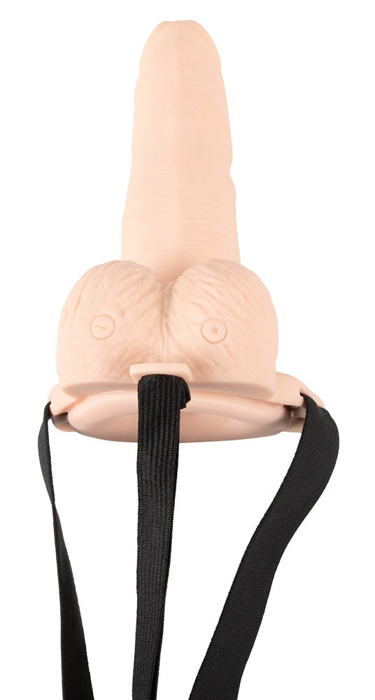 Hudfarvet strap-on sleeve med sort justerbart harness