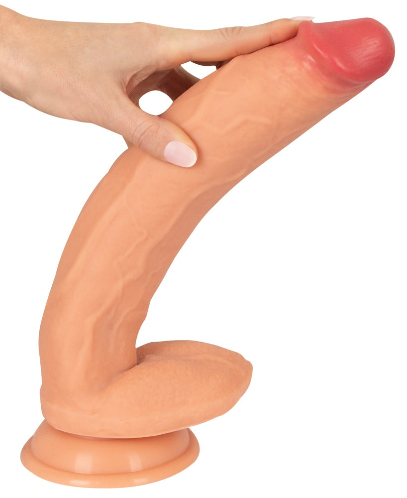 Stor Dual Density silikone dildo med glans, årer og testikler