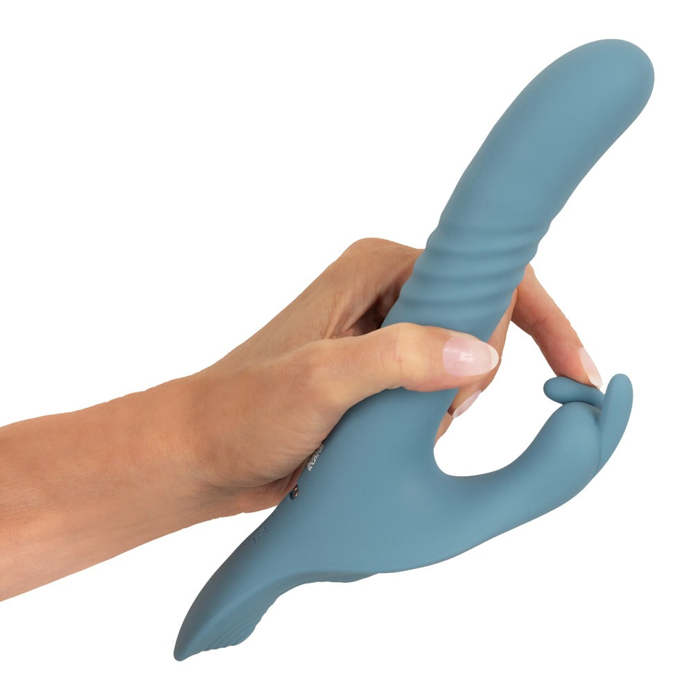 Fjernstyret strap-on vibrator med thrusting-funktion og 7 vibrationsmodes