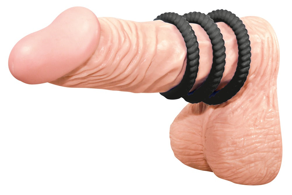 You2Toys Lust 3 Cock Rings Black i silikone med riller