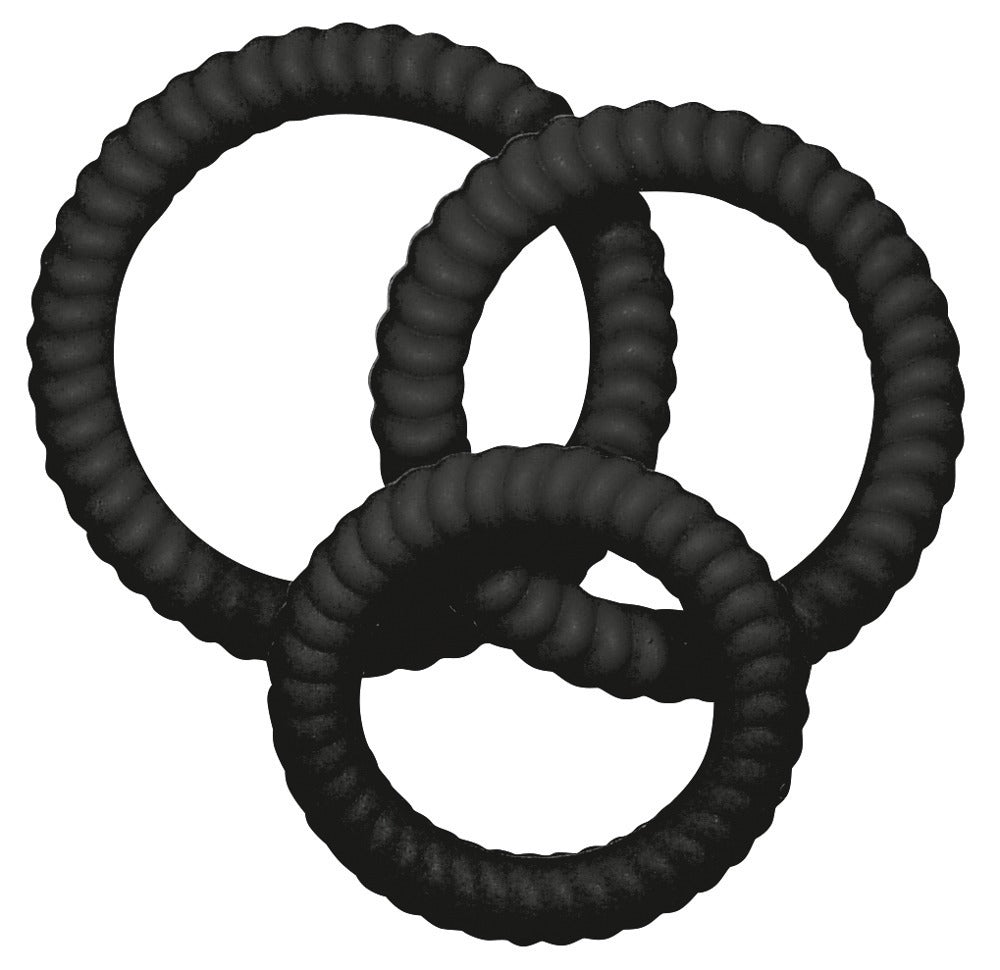 You2Toys Lust³ penisringsæt med tre sorte rillede silikone ringe