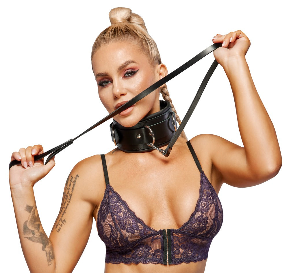 ZADO collar and leash med metalringe, karabinhage og hængelås
