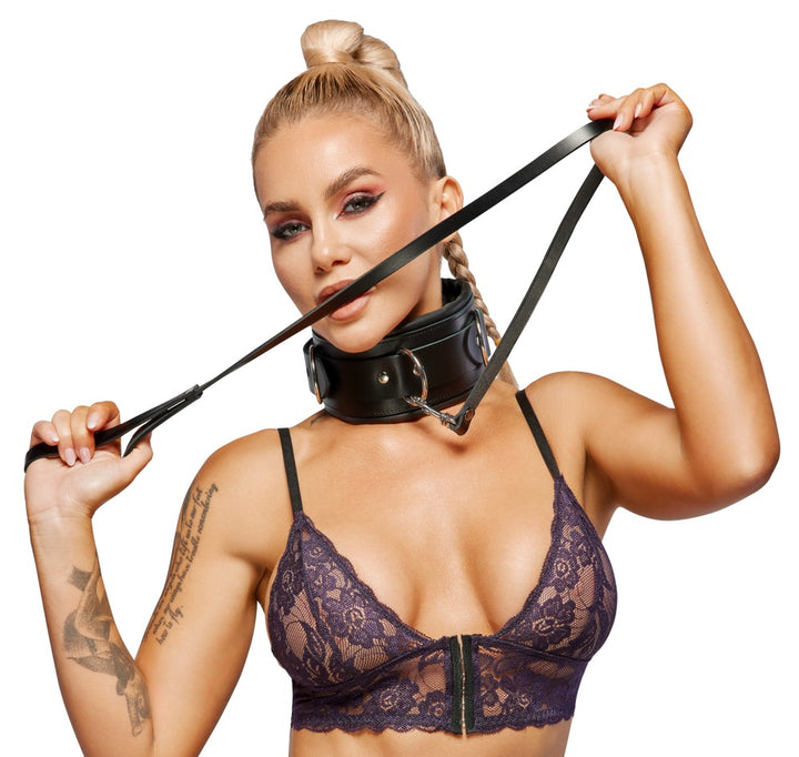 ZADO collar and leash med metalringe, karabinhage og hængelås